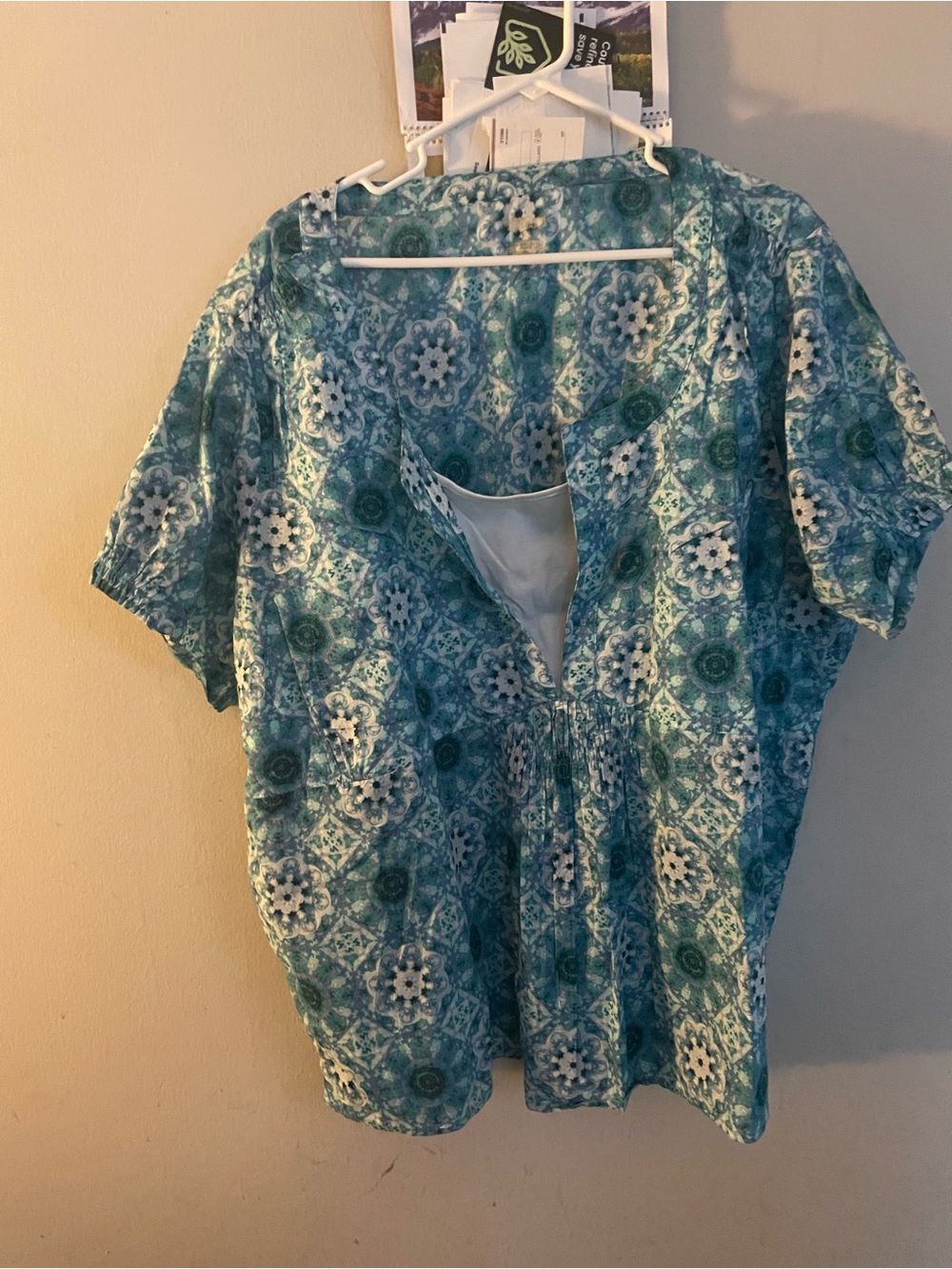 Northcrest Teal and White Floral-Print Short Sleeve Tunic